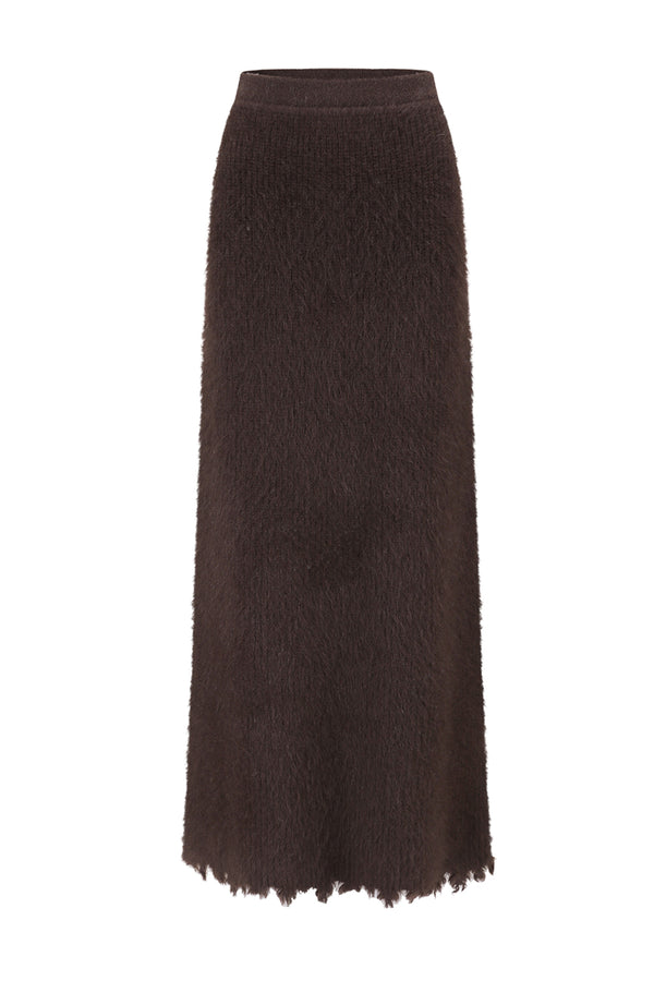 SWAYING 25 Fall/Winter Collection: Fringe-trimmed Yak Wool Maxi Skirt SW-SW25AW3B15C2S2-ZONG (Brown)